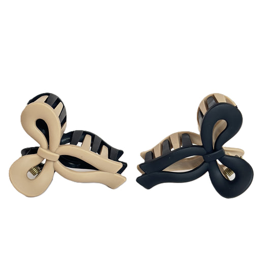TWO-TONE BOW CLIP - BLACK&BROWN