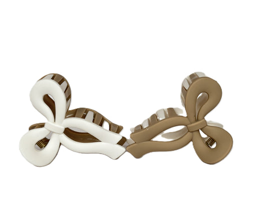 TWO-TONE BOW CLIP - WHITE&BROWN